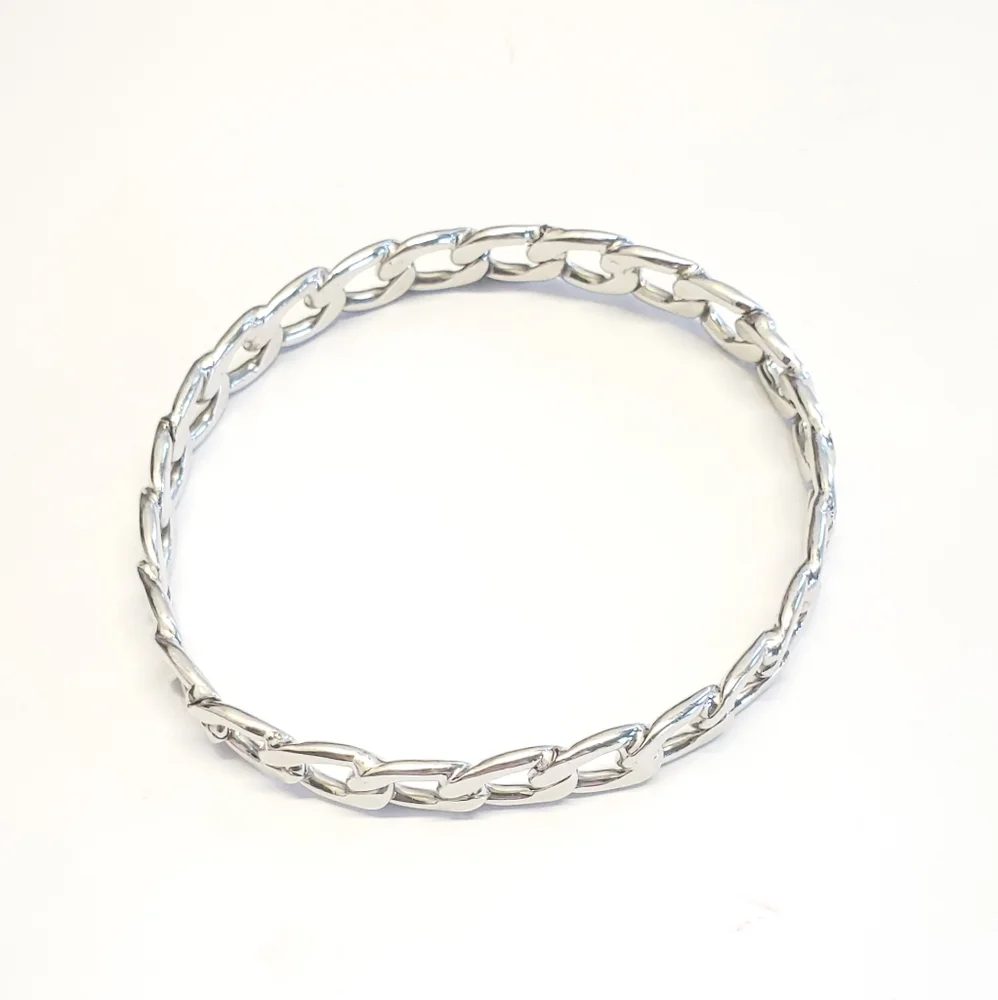 Silver Plated Curb Chain Link Bangle Bracelet Classic Style Chain Bangle